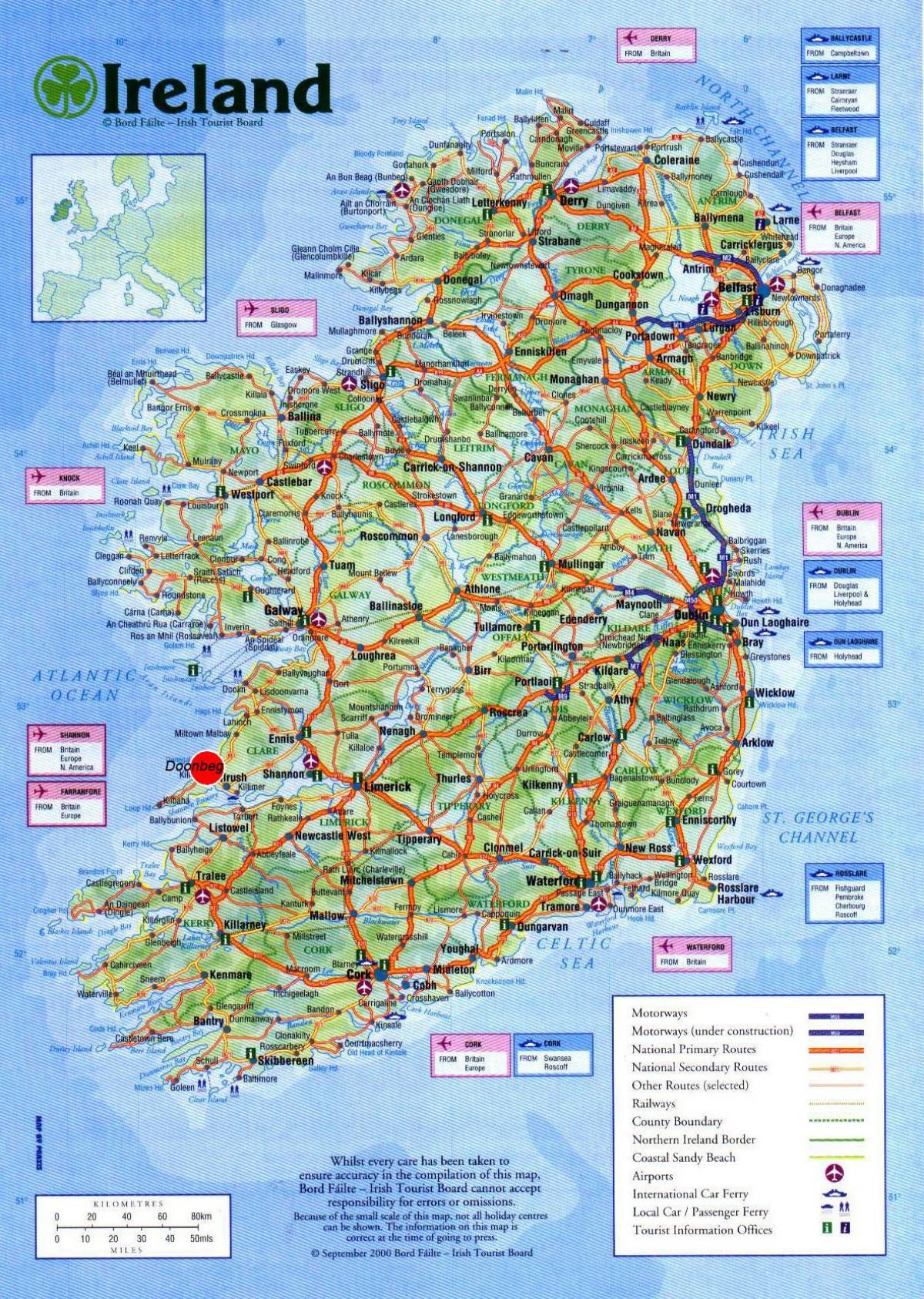 harta irlanda arată atractii turistice