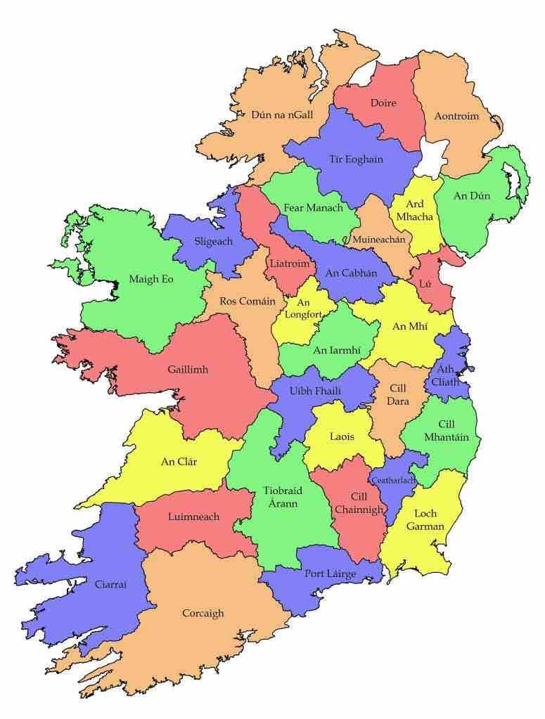 harta irlanda cu numele județene