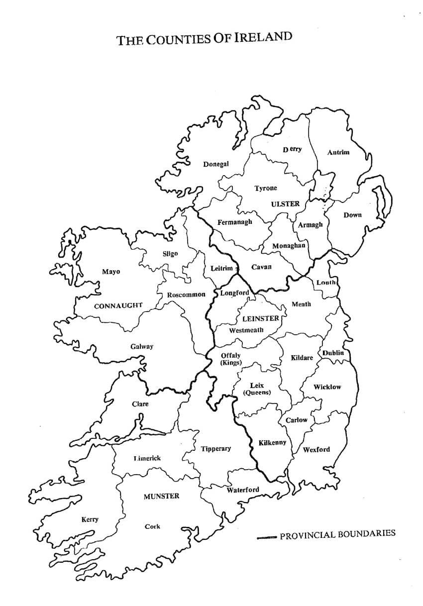 schiță de hartă din irlanda