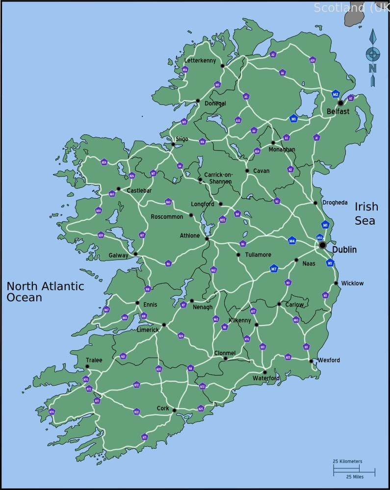 harta de harta de conducere din irlanda distanta