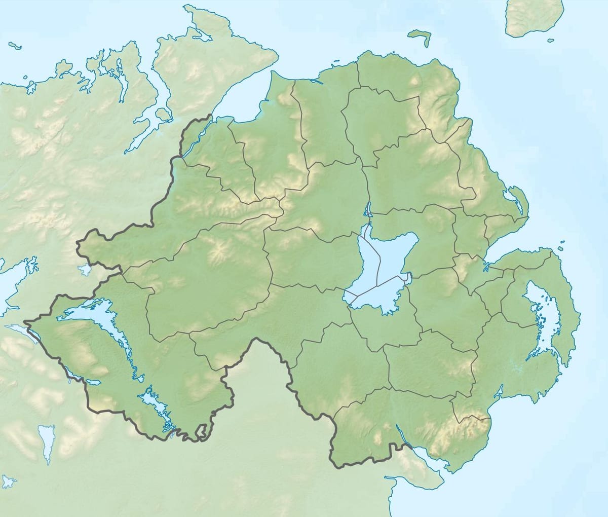 harta fizică, harta irlandei de nord