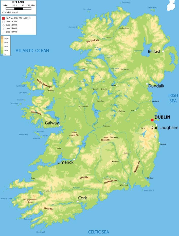 hartă în relief din irlanda