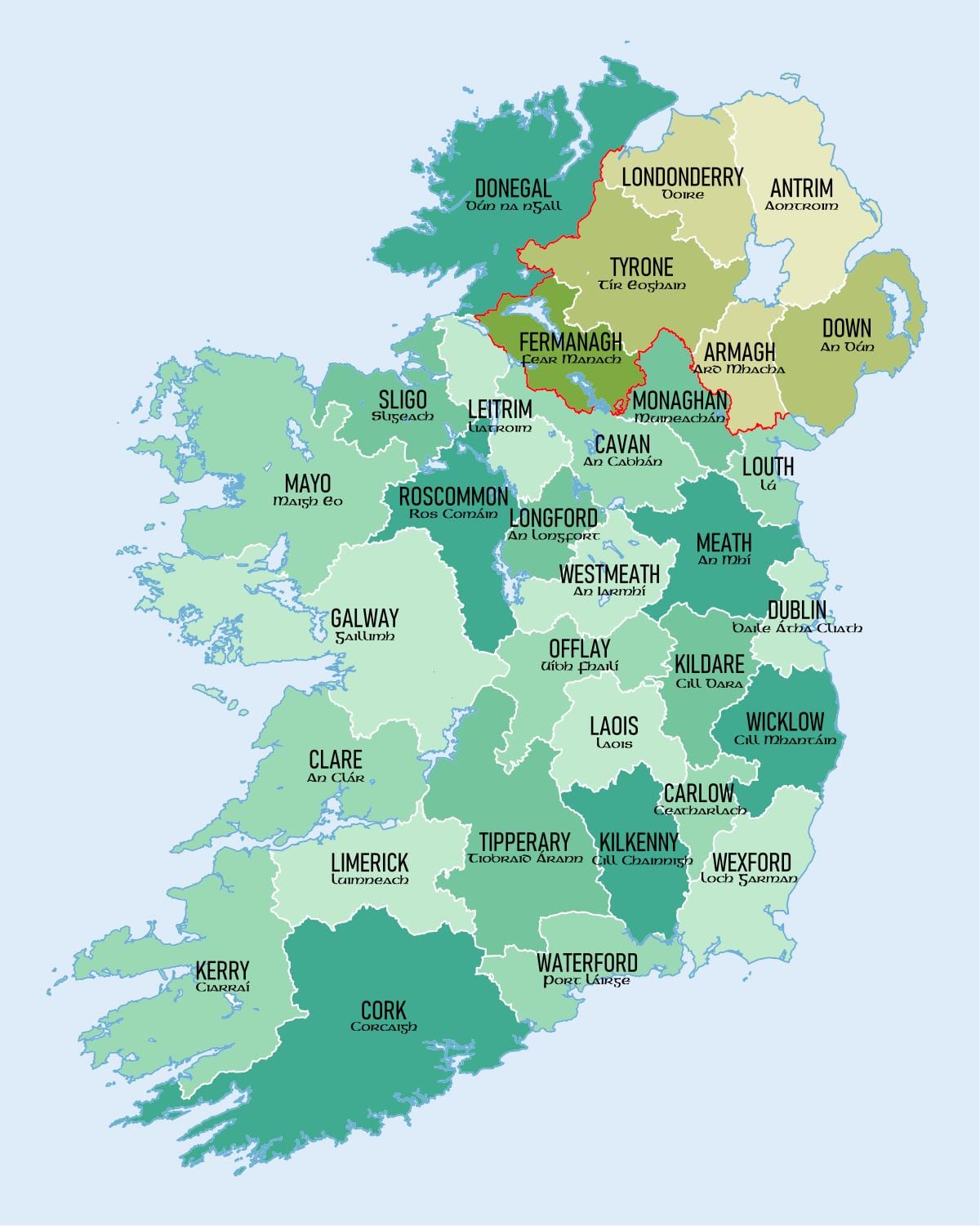 harta irlanda de sud arată județe