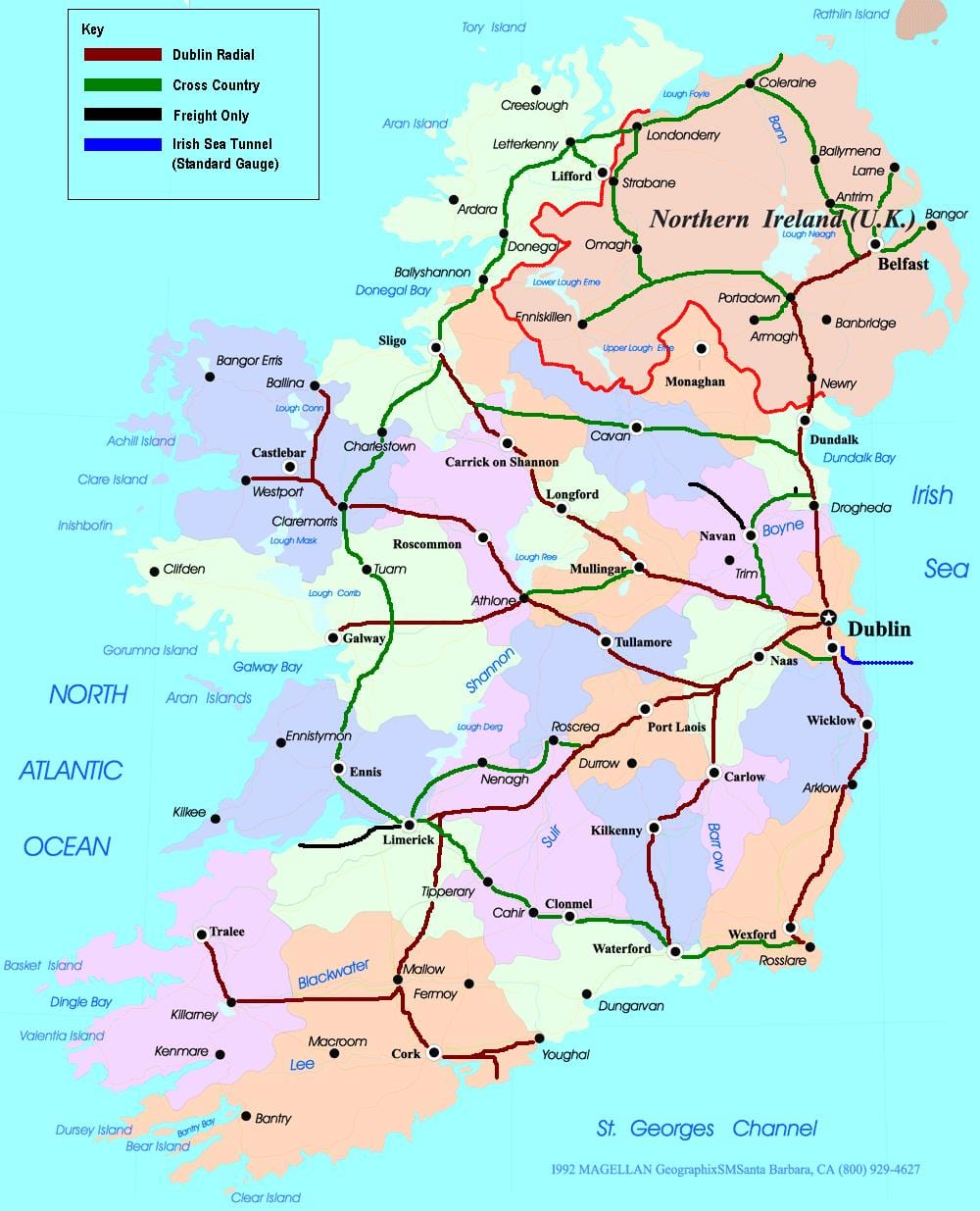 harta rutelor trenurilor din irlanda