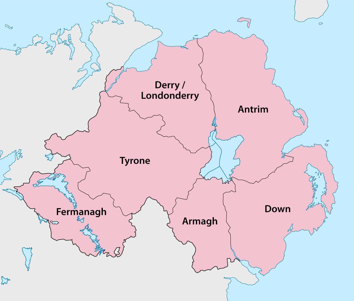harta irlandei de nord județe și orașe