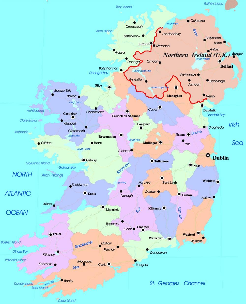 harta politică a irlandei și irlandei de nord