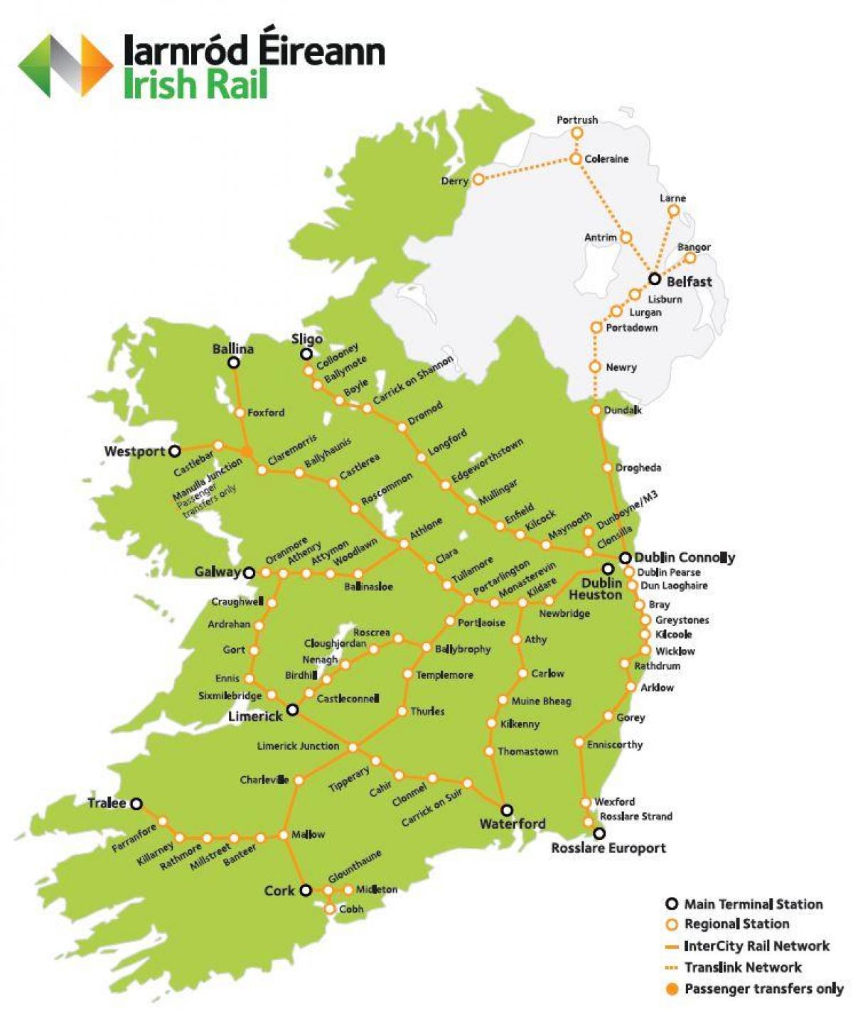 feroviar de călători în irlanda hartă