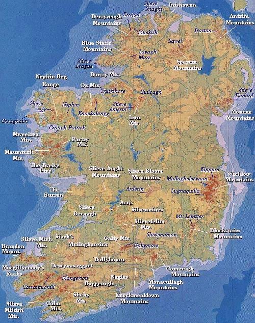 harta irlanda munți