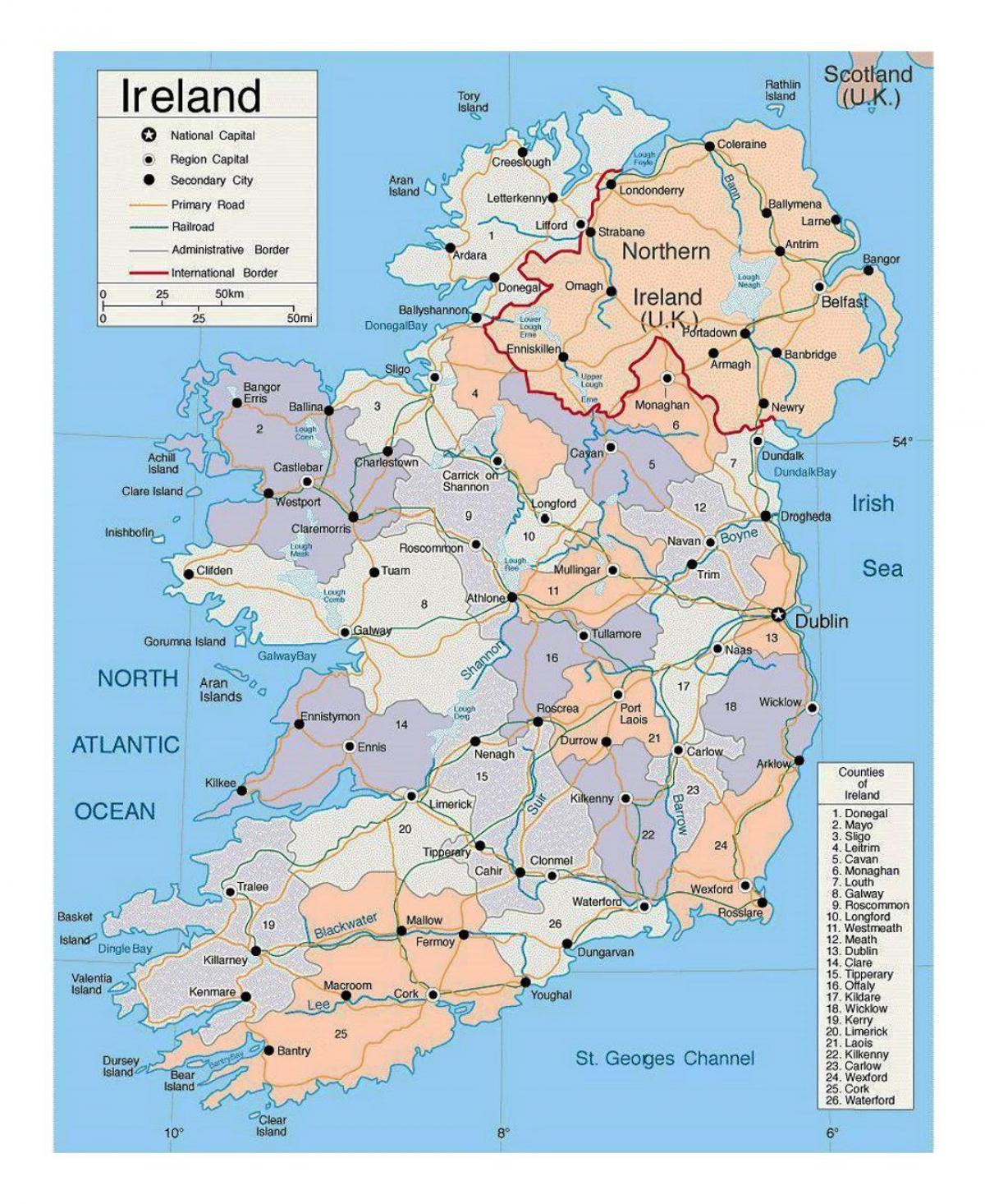 harta irlanda cu orașe