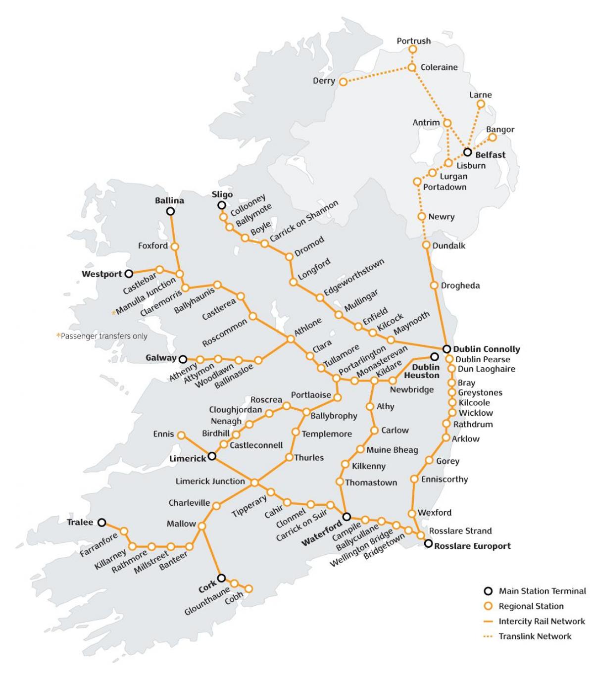 tren de călătorie în irlanda hartă