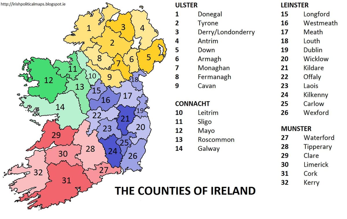 harta irlanda arată provincii