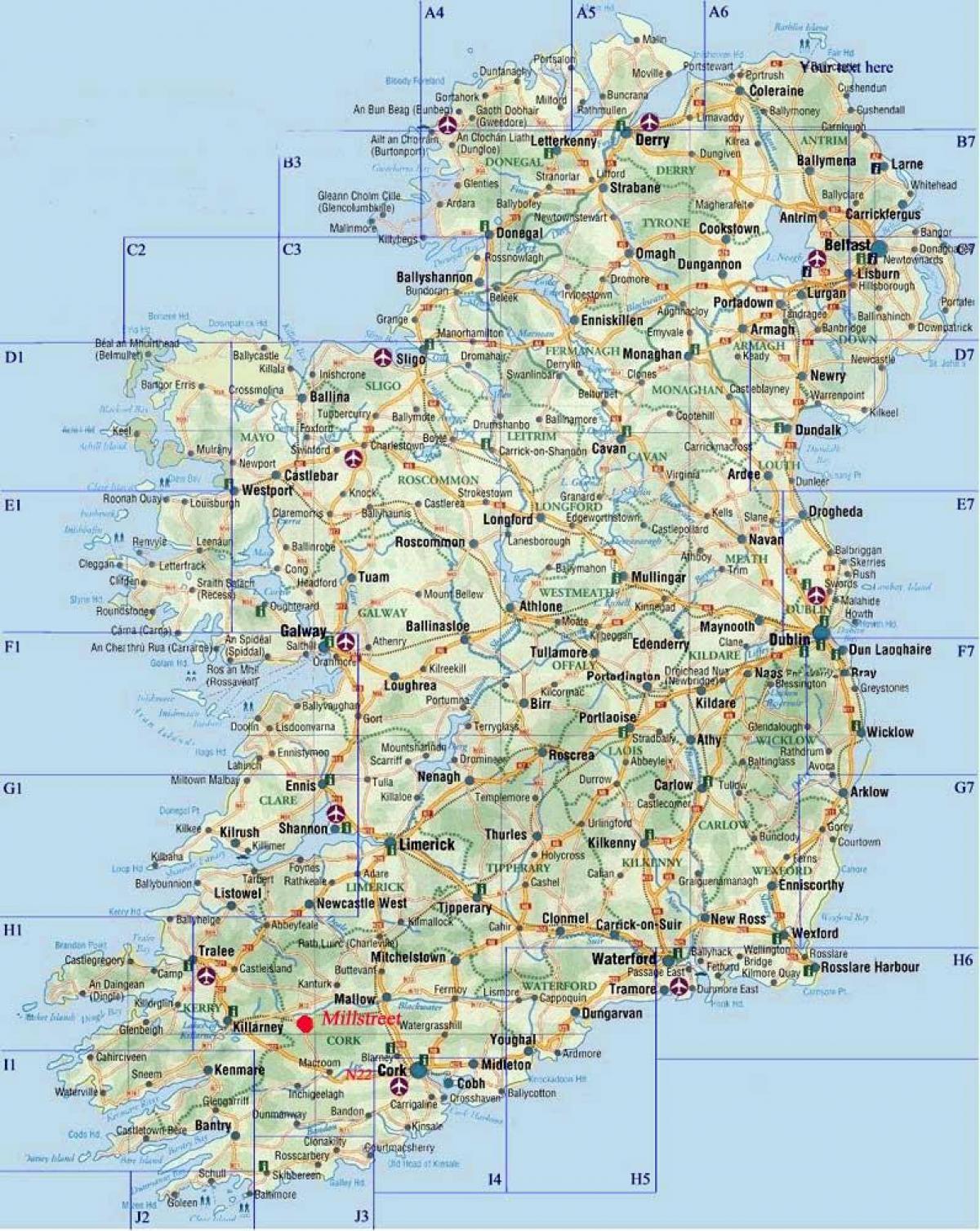 detaliată hartă rutieră a irlandei
