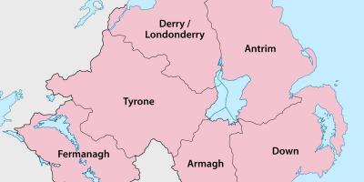 Harta irlandei de nord județe și orașe