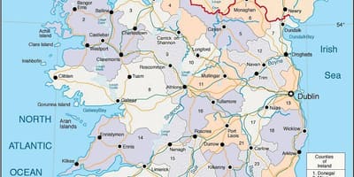 Harta județului de irlanda cu orașe