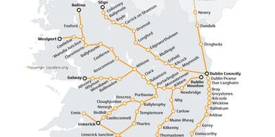Tren de călătorie în irlanda hartă
